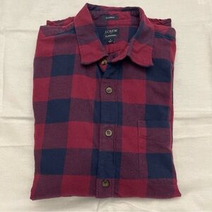 J. Crew Men's Casual Red and Navy Buffalo Plaid Check Shirt